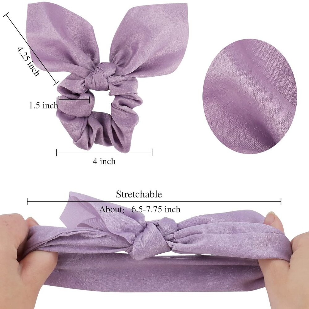 20 Pack Satin Scrunchies for Thick Hair, Hair Ties with Bow for Women's Hair, Bu - Picture 2 of 7